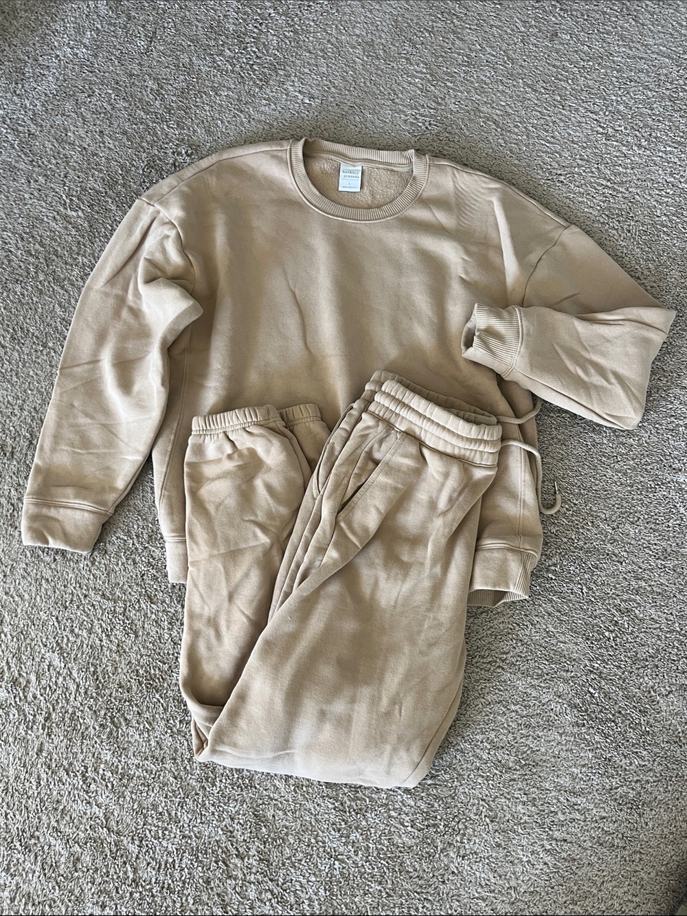 Neutral Beige Sweatshirt & Jogger Set